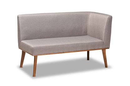 Baxton Studio Odessa Mid-Century Modern Grey Fabric Upholstered and Walnut Brown Finished 2-Piece Wood Dining Nook Banquette Set