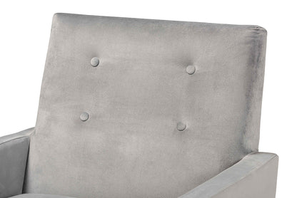 Baxton Studio Perris Mid-Century Modern Grey Velvet Fabric Upholstered and Walnut Brown Finished Wood Lounge Chair