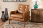Baxton Studio Perris Mid-Century Modern Tan Faux Leather Upholstered and Walnut Brown Finished Wood Lounge Chair