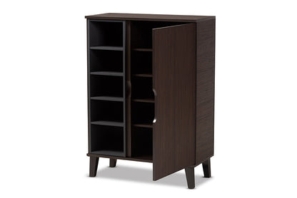 Baxton Studio Idina Mid-Century Modern Two-Tone Dark Brown and Grey Finished Wood 1-Door Shoe Cabinet