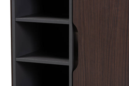 Baxton Studio Idina Mid-Century Modern Two-Tone Dark Brown and Grey Finished Wood 1-Door Shoe Cabinet