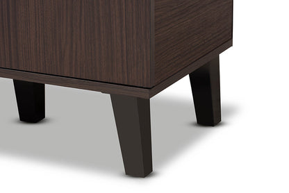 Baxton Studio Idina Mid-Century Modern Two-Tone Dark Brown and Grey Finished Wood 1-Door Shoe Cabinet