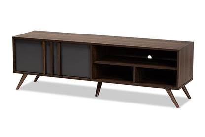 Baxton Studio Naoki Modern and Contemporary Two-Tone Grey and Walnut Finished Wood 2-Door TV Stand