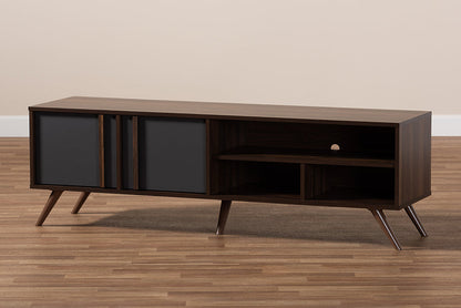 Baxton Studio Naoki Modern and Contemporary Two-Tone Grey and Walnut Finished Wood 2-Door TV Stand