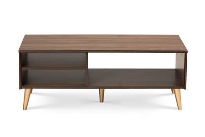 Baxton Studio Landen Mid-Century Modern Walnut Brown and Gold Finished Wood Coffee Table