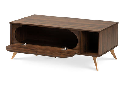 Baxton Studio Edel Mid-Century Modern Walnut Brown and Gold Finished Wood Coffee Table
