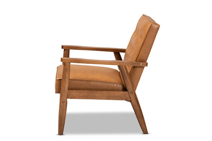 Baxton Studio Sorrento Mid-Century Modern Tan Faux Leather Upholstered and Walnut Brown Finished Wood Lounge Chair