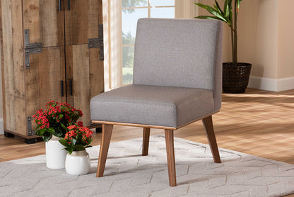 Baxton Studio Odessa Mid-Century Modern Grey Fabric Upholstered and Walnut Brown Finished Wood Dining Chair