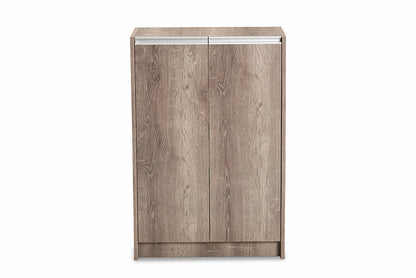 Baxton Studio Langston Modern and Contemporary Weathered Oak Finished Wood 2-Door Shoe Cabinet