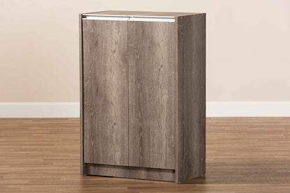 Baxton Studio Langston Modern and Contemporary Weathered Oak Finished Wood 2-Door Shoe Cabinet
