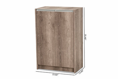 Baxton Studio Langston Modern and Contemporary Weathered Oak Finished Wood 2-Door Shoe Cabinet
