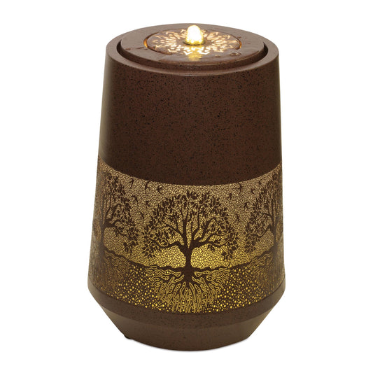 Illuminated Cut-Out Metal Tree Pattern Fountain 21"H