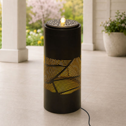 Illuminated Cut-Out Metal Leaf Pattern Fountain 24"H