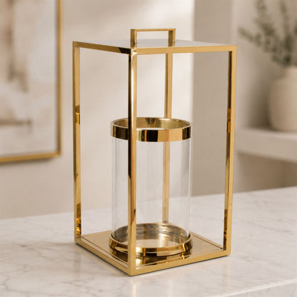 Stainless Steel Box Lantern with Glass Insert 20"H