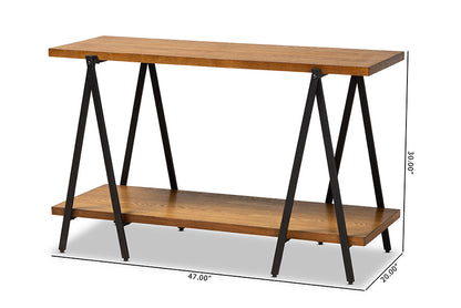 Baxton Studio Britton Rustic Industrial Walnut Finished Wood and Black Finished Metal Console Table