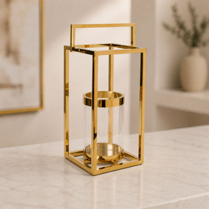 Stainless Steel Box Lantern with Glass Insert 19"H