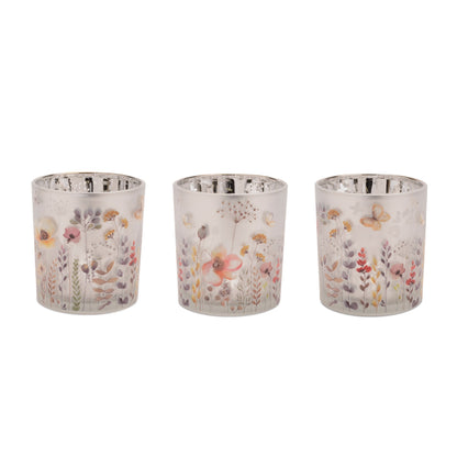 Frosted Wildflower Print Votive Holder (Set of 3)
