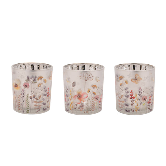 Frosted Wildflower Print Votive Holder (Set of 3)