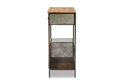 Baxton Studio Abram Modern Farmhouse Industrial Oak Brown Finished Wood and Black Metal 2-Drawer Multipurpose Kitchen Storage Cabinet