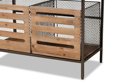 Baxton Studio Abram Modern Farmhouse Industrial Oak Brown Finished Wood and Black Metal 2-Drawer Multipurpose Kitchen Storage Cabinet