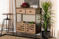 Baxton Studio Abram Modern Farmhouse Industrial Oak Brown Finished Wood and Black Metal 2-Drawer Multipurpose Kitchen Storage Cabinet