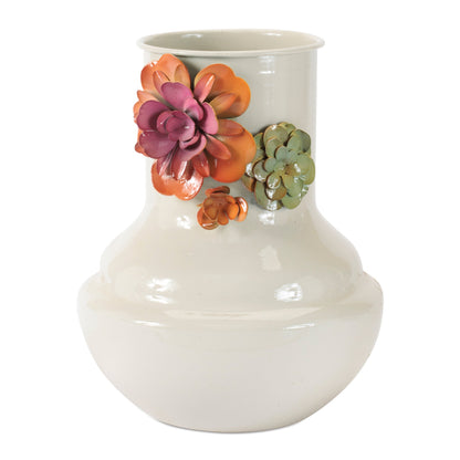 Floral Embossed Metal Vase 8.5"H