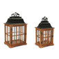Rustic Wood and Iron Framed Glass Lantern (Set of 2)