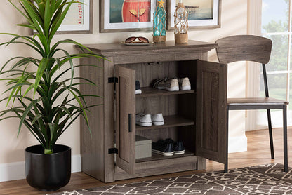 Baxton Studio Bruce Modern Contemporary Farmhouse Oak Brown Finished Wood 2-Door Shoe Storage Cabinet