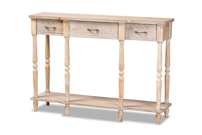 Baxton Studio Hallan Classic and Traditional French Provincial Rustic Whitewashed Oak Brown Finished Wood 3-Drawer Console Table
