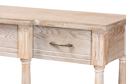 Baxton Studio Hallan Classic and Traditional French Provincial Rustic Whitewashed Oak Brown Finished Wood 3-Drawer Console Table