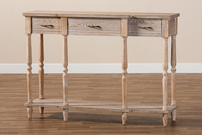 Baxton Studio Hallan Classic and Traditional French Provincial Rustic Whitewashed Oak Brown Finished Wood 3-Drawer Console Table