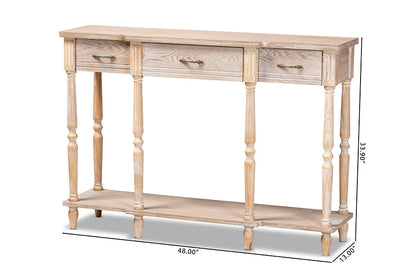 Baxton Studio Hallan Classic and Traditional French Provincial Rustic Whitewashed Oak Brown Finished Wood 3-Drawer Console Table