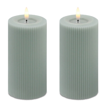 FIA Wick Sage Ribbed Pillar Candle (Set of 2)
