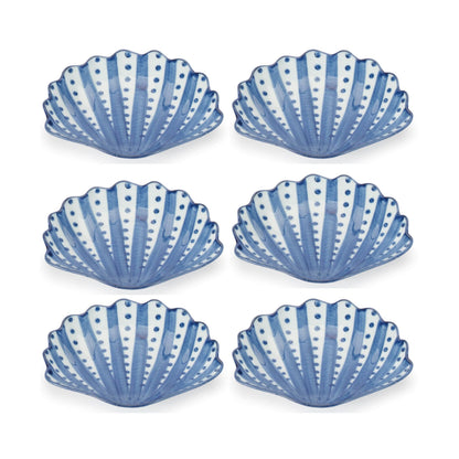 Blue Stripe & Polka Dot Shell Porcelain Plate (Set of 6)