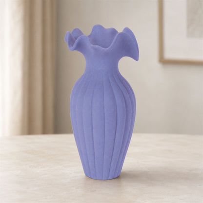 Scalloped Ribbed Stoneware Vase 9"H