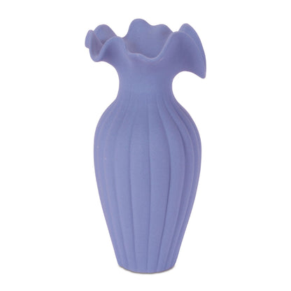 Scalloped Ribbed Stoneware Vase 9"H