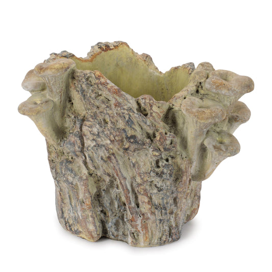 Faux Tree Stump Cement Planter Container 7.25"H