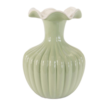 Scalloped Ribbed Dolomite Vase 8"H