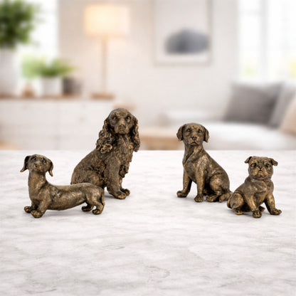 Bronze Finish Dog Figurine (Set of 8)