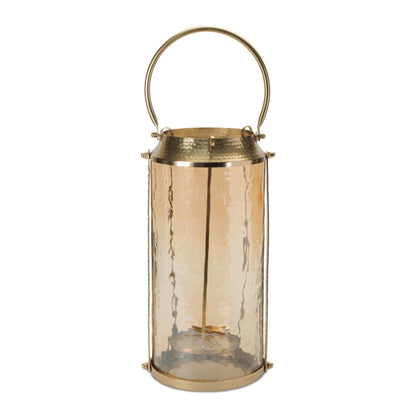 Wavy Amber Glass Lantern 15.5"H