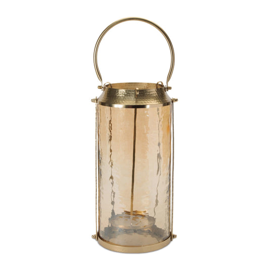 Wavy Amber Glass Lantern 15.5"H