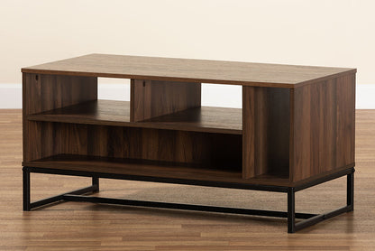 Baxton Studio Flannery Modern and Contemporary Walnut Brown Finished Wood and Black Finished Metal Coffee Table