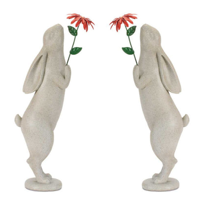 Rabbit with Flower Statue (Set of 2)