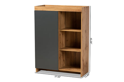 Baxton Studio Caspian Modern and Contemporary Two-Tone Grey and Oak Brown Finished Wood Shoe Cabinet