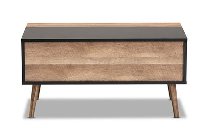 Baxton Studio Jensen Modern and Contemporary Two-Tone Black and Rustic Brown Finished Wood Lift Top Coffee Table with Storage Compartment