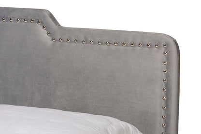 Baxton Studio Benjen Modern and Contemporary Glam Grey Velvet Fabric Upholstered Full Size Panel Bed