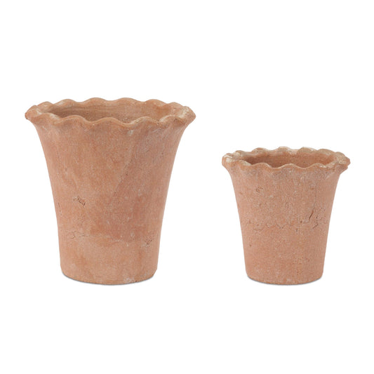Scalloped Rim Terra Cotta Container (Set of 2)