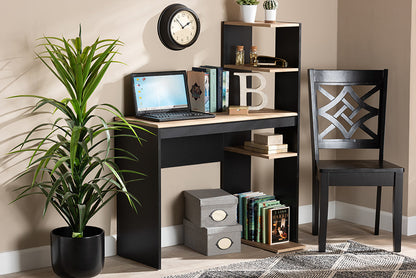 Baxton Studio Callahan Modern and Contemporary Two-Tone Dark Grey and Oak Finished Wood Desk with Shelves