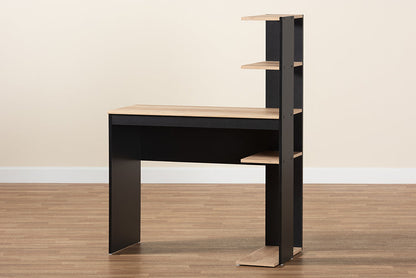 Baxton Studio Callahan Modern and Contemporary Two-Tone Dark Grey and Oak Finished Wood Desk with Shelves