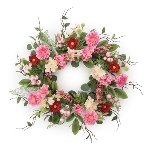 Mixed Garden Rose Floral Wreath 24 Inch